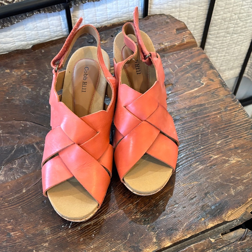 Cork heeled leather sandal.